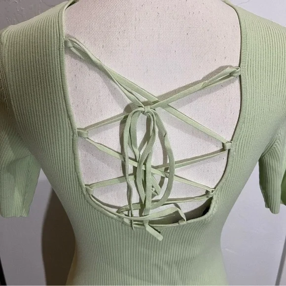 Maje Pastel Green Ribbed Knit Tie Back Midi Dress 38 - Picture 7 of 15